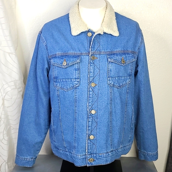 sunrise kingdom Other - Men's Jean Jacket Size Large Flocked Fleece Lined Blue Creme Cowboy Western Nice